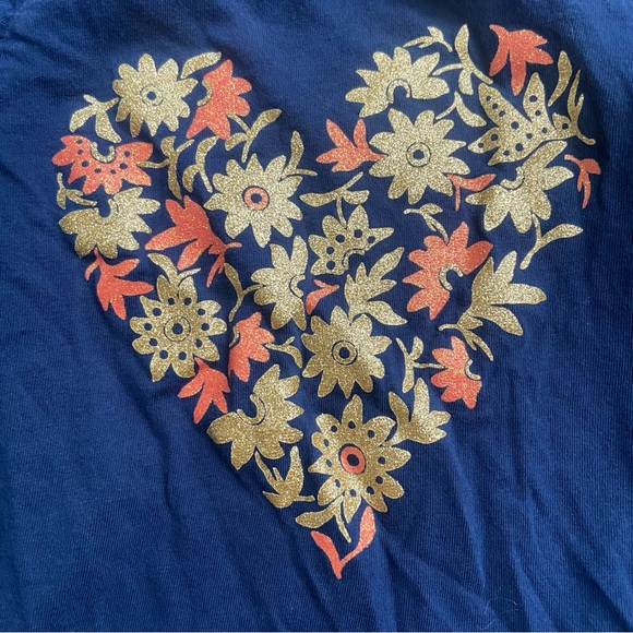 Crazy 8 long sleeve navy t-shirt with gold glitter flower heart size 18-24M EUC - Picture 2 of 4
